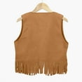 thumbnail image 3 of MNCEKFOD Girls Toddler Tshirts Western Cow Style Outfits Open Front Tassel Vest for Role Play Casual Children Basic Tees Khaki 3-4 Years, 3 of 4