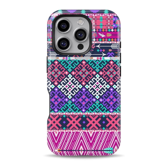DesignSkinz Scratch-Resistant Hard Slim Case Compatible with iPhone 16 (Compatible with MagSafe) - Pink & Teal Modern Colored Aztec Pattern