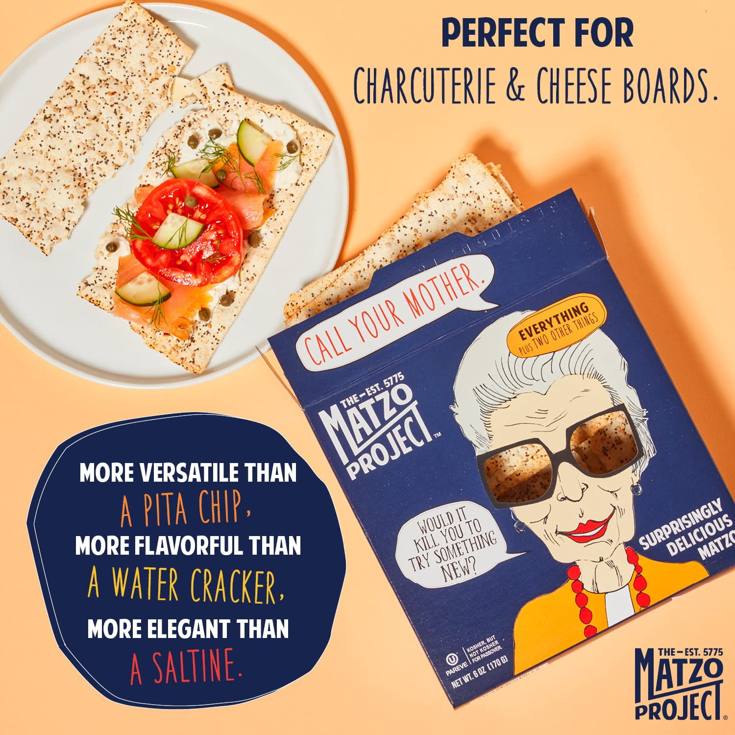 The Matzo Project Everything Matzo Flats, Kosher (Not Kosher for Passover), Vegan, Nut-Free, No Added Sugar, No Trans Fat, Nothing Artificial, 5.5 oz