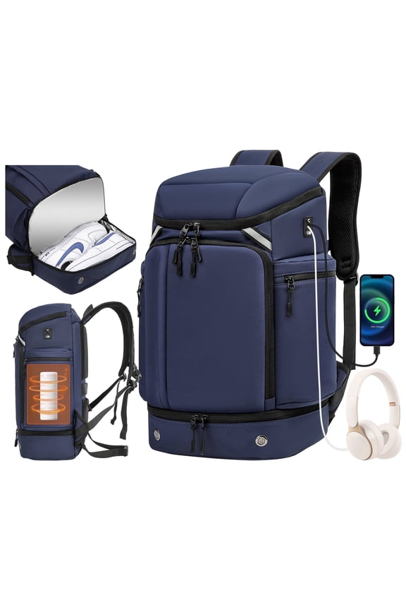 Men's Travel Backpack, Large Capacity Hiking Trekking Backpack, Business 17 Inch Laptop Backpack, Blue
