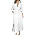 thumbnail image 2 of Aueoeo Women's Casual Dresses, Women's Pleated Long Sleeve Party Cocktail Long Maxi Button Front Shirt A-Line Dress Plus Size Pockets, 2 of 6