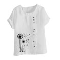 thumbnail image 4 of JTZGDY Plus Size Cotton Linen Tops for Women Summer Short Sleeve Boho Embroidered Floral Print Shirts Round Neck Casual Oversized Tunic Blouse White XXXXL, 4 of 4