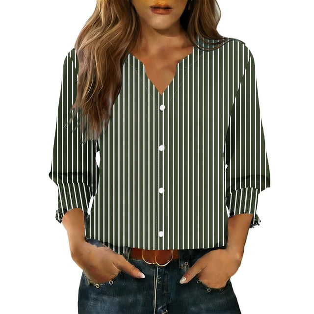 Camisas de Cuello de la Tripulación de Manga Corta para las Mujeres Moda Verano Casual Botón Arriba Cuello en V con Tejido Súper Suave