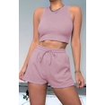 thumbnail image 6 of Women Summer Lounge Sets Casual Waffle Knit Crop Top Shorts Outfits 2 Piece Sets Sleepwear Pink XXL, 6 of 9