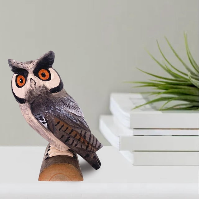 Estatua de Búho de Madera Perfecl Escultura de Estatuilla de Búho Soporte Gris
