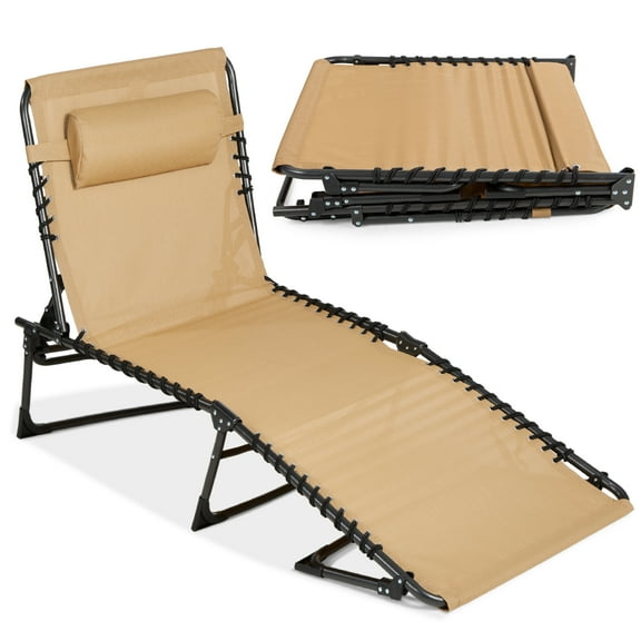 Best Choice Products Patio Chaise Lounge Chair, Outdoor Portable Adjustable Pool Recliner w/ Pillow - Beige