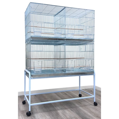 Lot of 2 X-Large 36" x 18" x 19"H Stainless Zinc Stack & Lock Double Breeding Breeder Flight Bird Parrot Cage Center Dividers Side Spring Lock Breeding Nest Box Doors With Removable Rolling Stand