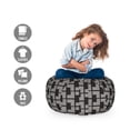 thumbnail image 2 of Geometric Storage Toy Bag Chair, Monochrome Abstract Lattice Pattern of Geometrical Striped Rectangle Blocks, Stuffed Animal Organizer Washable Bag, Small Size, Black and White, by Ambesonne, 2 of 3