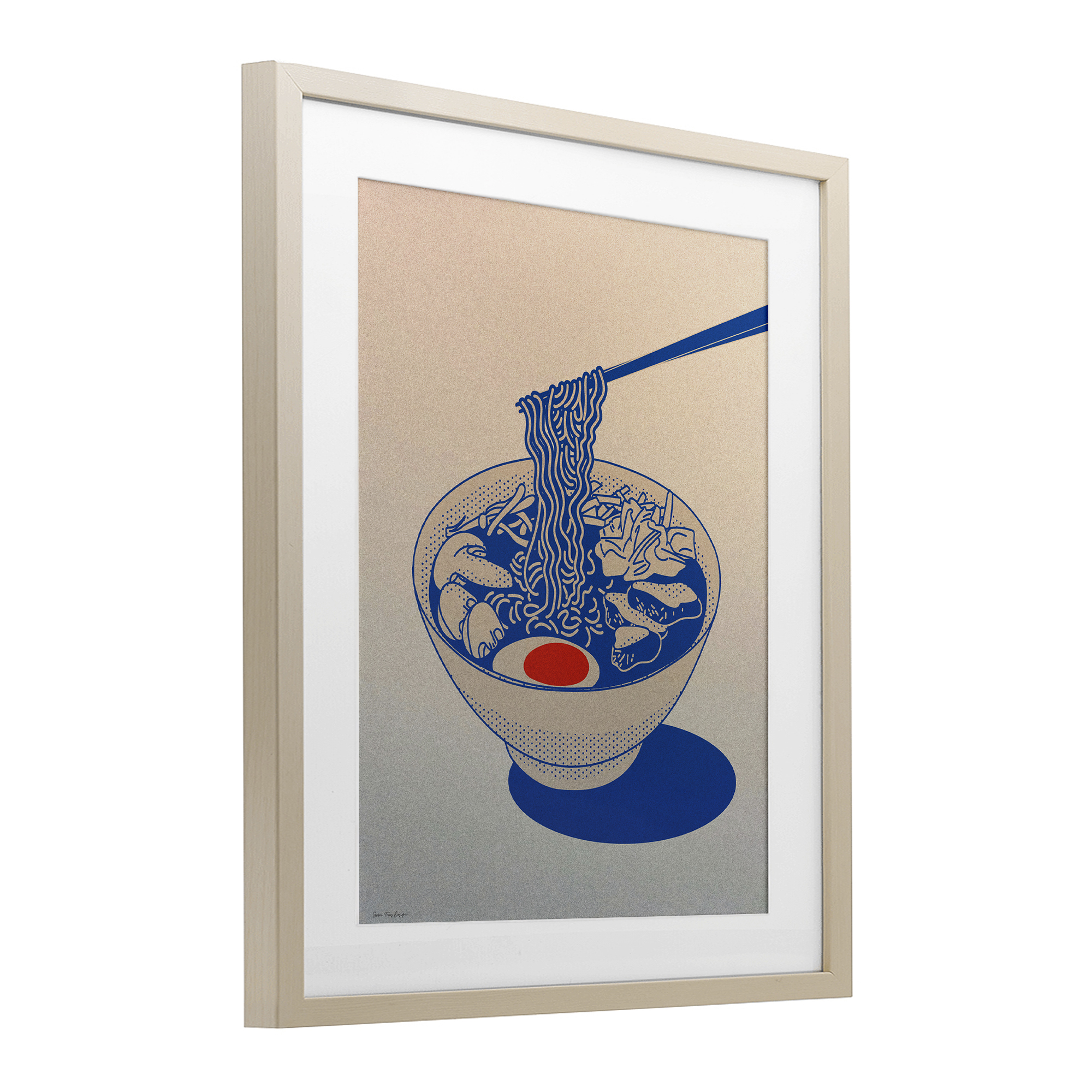 Ramen Noodle Bowl Gradient Birch Framed Print Under Glass, design by Seven Trees Design