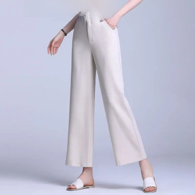 Pantalones casuales holgados de cintura alta y pierna recta Pantalones cortos para mujer Pantalones de lino tencel cómodos para mujer