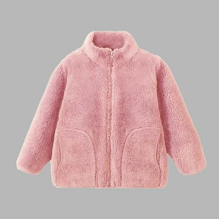 Children s Coat Winter Fuzzy Fleece Jackets Boys Girls Loungewear Warm Stand Collar Outwear Coats with Pockets 5Y