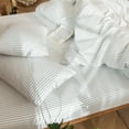 thumbnail image 6 of MooMee Striped Duvet Cover Set King 100% Washed Cotton Linen Like Textured Breathable 3-Piece (White& Heathered Green Wide Stripes), 6 of 7