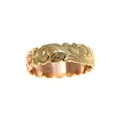 thumbnail image 3 of 14k yellow rose gold 2 tone custom hand engraved Hawaiian scroll maile ring 6mm cut out size 6.5, 3 of 8