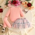 thumbnail image 4 of Tisuna Girls Fall Outfit Set Kids Comfortable Long Sleeve Crew Neck Plaid Print Romper And Skirt Headband Socks Outfits Children'S 4 Pieces Casual Wear Clothes Set Size 3-6 Months, 4 of 4