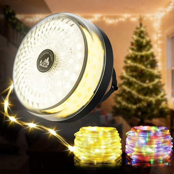 Camping String Lights 10M/32.8FT, 4000mAh Rechargeable Camping Light with 8 Lighting Modes, 30s Quick Storage, Camping Essentials Gear, Hanging Portable Tent Lights for Camping, Yard, Hiking