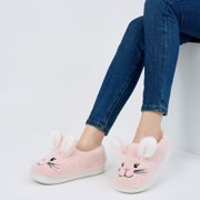 Ecetana Womens Fuzzy Slippers 3D Rabbit Closed Back Slippers Fluffy Non-Slip Indoor Warm House Slippers for Women