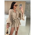 thumbnail image 5 of AURA Women V Neck Lace Long Sleeve Dress Loose Fit Casual Elegant Fall Mini Dress, 5 of 6