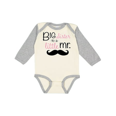 

Inktastic big sister to a little mr. Gift Baby Girl Long Sleeve Bodysuit