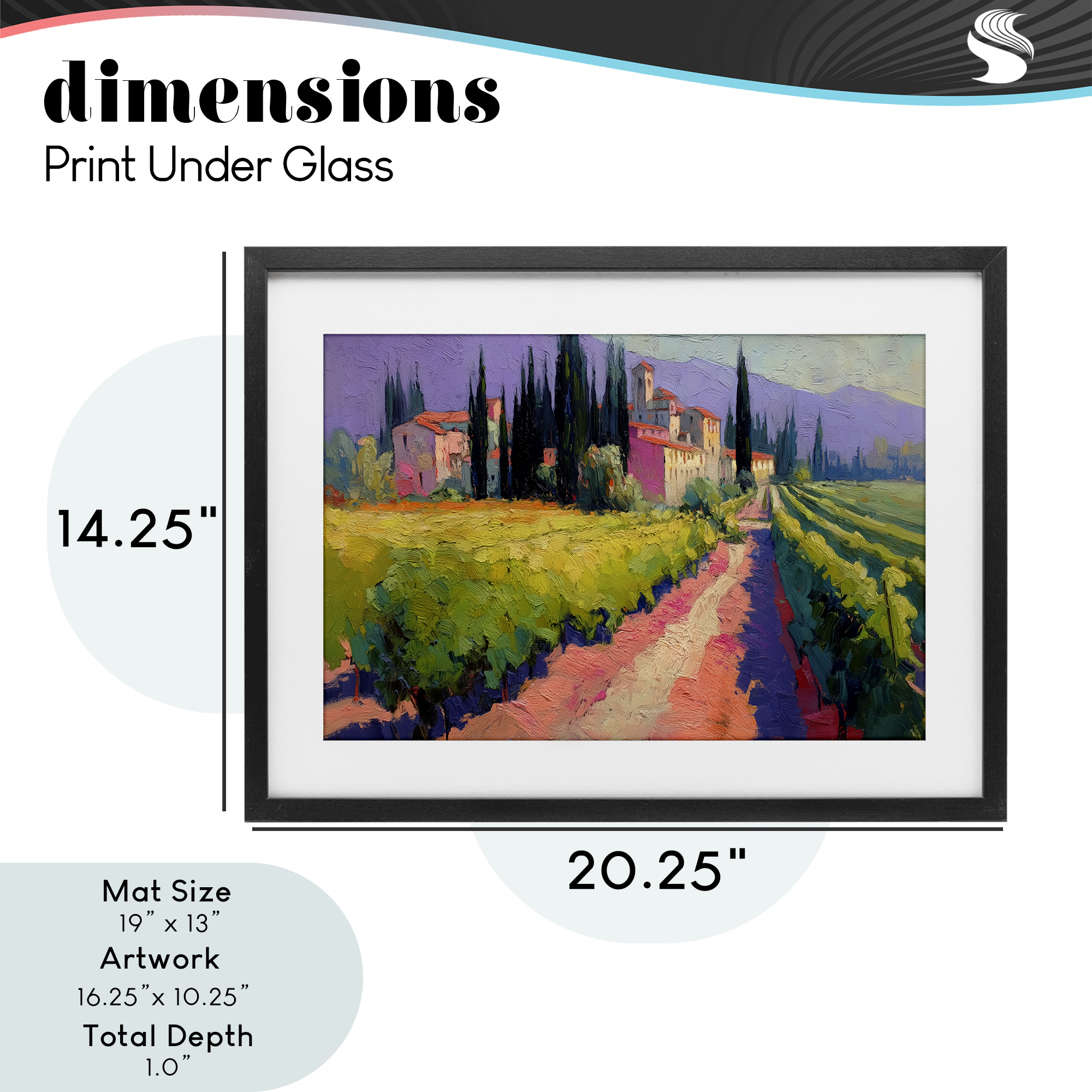 Purple Mountains Village Black Framed Print Under Glass, design by Annabelle Hall