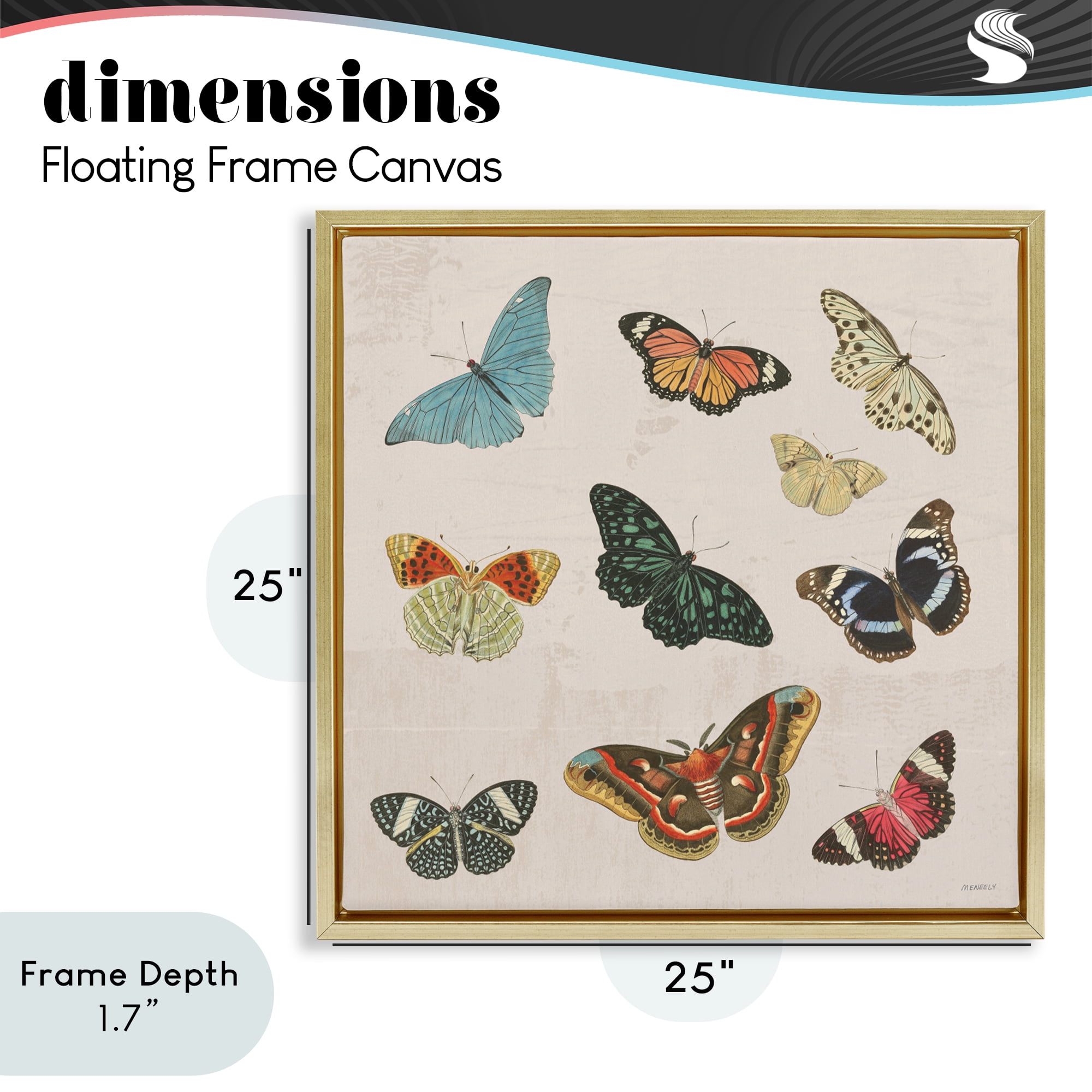 Stupell Industries Vintage Butterfly Flight Gold Framed Floater Canvas Wall Art, design by Dan Meneely