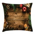 thumbnail image 1 of Christmas Decorations Throw Pillow Cushion Cover, Gingerbread Man Gift Box Pine Cinnamon Dessert on Rustic Wood Theme, Decorative Square Accent Pillow Case, 18 X 18 Inches, Brown Green, by Ambesonne, 1 of 1
