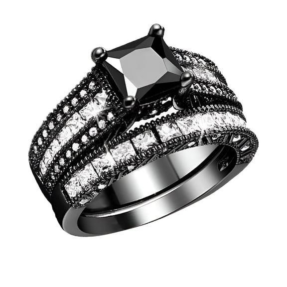 DESIGNICE Silver Birthstone Rings for Women Non Tarnish Trendy Stackable Gold Rings Jewelry for Women Gift Initial Ring (Black,7)