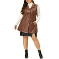 thumbnail image 2 of Chalecos de talgrande pamujer, sin mangas, con solapa, casual, chaquetas de PU, chaleco marrón 1X, 2 of 6