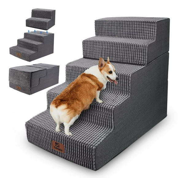 Rampe d'Escalier pour Animaux pour Lits Hauts et Canapé pour Chiens pour Monter sur le Lit - Escaliers Pliables à 4 Marches pour Petits Chiens et Chats Âgés - Mousse&Antidérapant&Lavable par Sytopia, Gris, 2/3/4/5 Marches