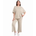thumbnail image 2 of Two Piece Sets for Women Summer Outfits Wide Leg Crop Pants Lounge Sets Beach Vacation Clothes Color L, 2 of 9