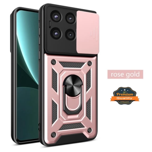 Xpression Phone Case For Motorola Moto G Stylus 5G 2025 Hybrid Shockproof, Built-in Sliding Camera Lens Protection with Magnetic Finger Ring Stand Holder Cover, Rose Gold