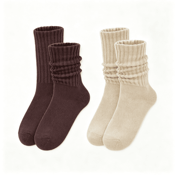 TELOLY Womens Slouch Socks Cotton Calf Socks Cream Scrunchy Retro Solid Crew Socks Knee Highs