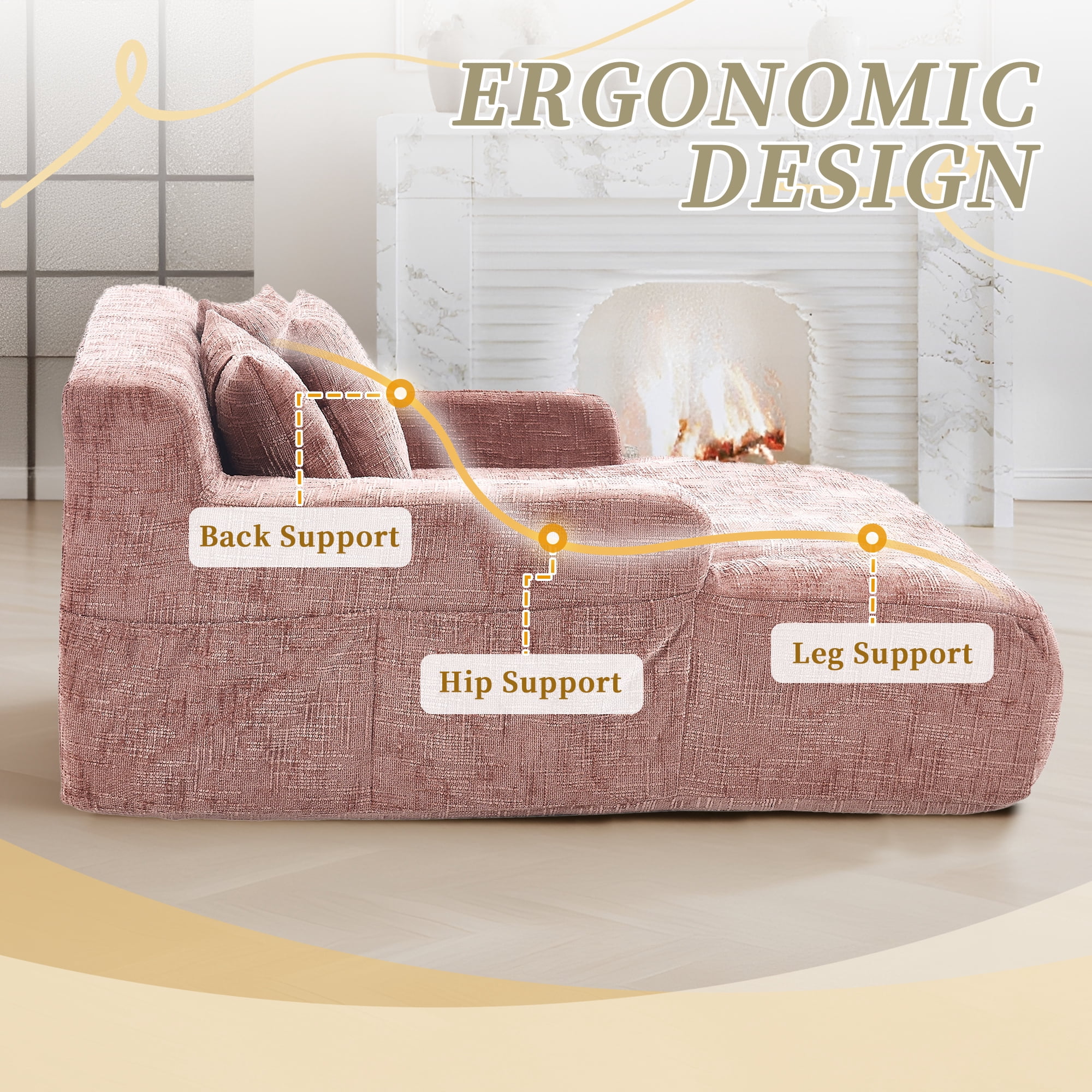 MOONMISS 61'' Oversized Chaise Lounge Chair for Living Room,Pink