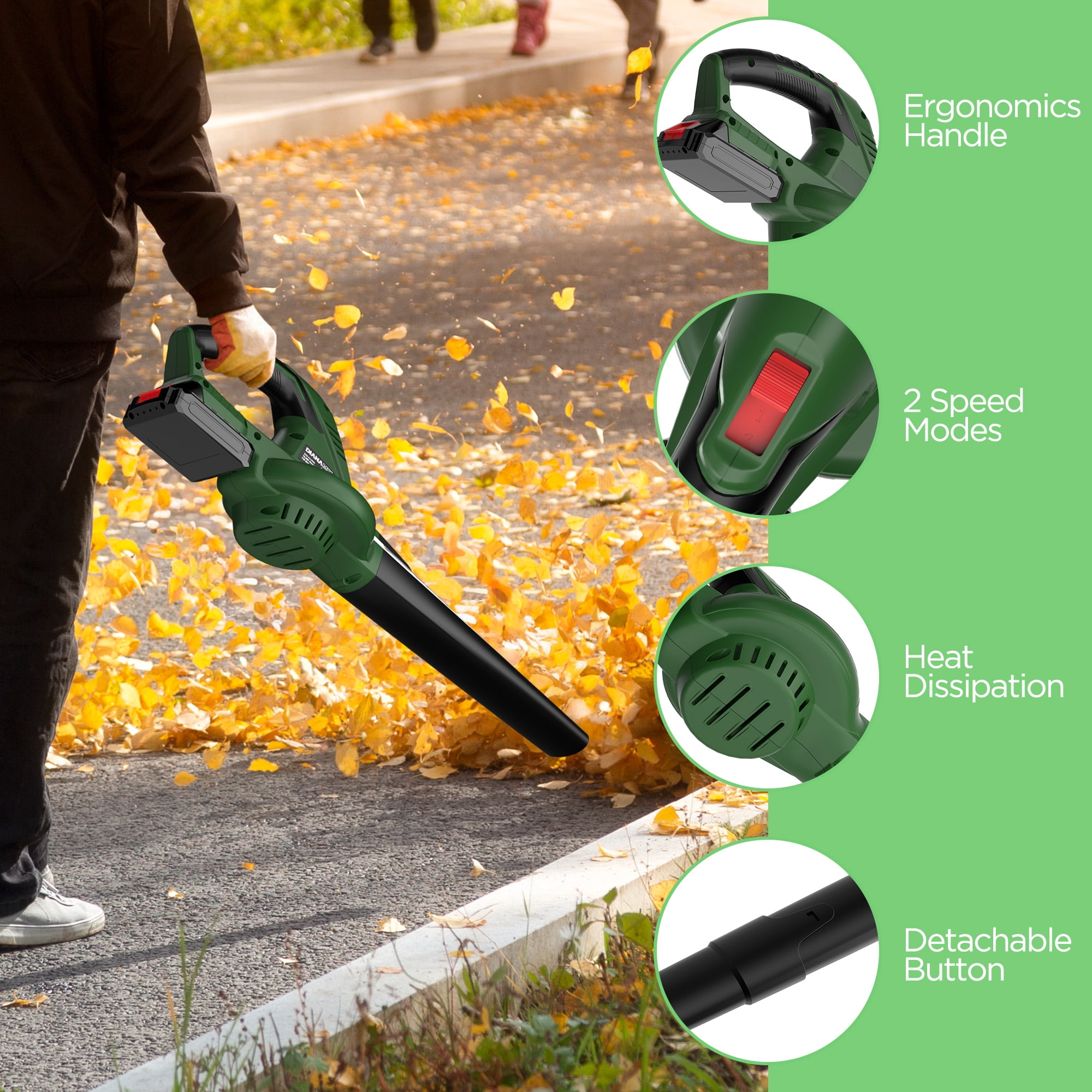 KAIPARA Cordless Leaf Blower with 2 x 2.0 Ah Battery & Charger, Electric Leaf Blower for Lawn Care, 2 Speed Mode, 320CFM 150MPH Battery Powered for Patio, Garden Cleaning