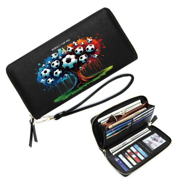 GEEAD Wallet with Multiple Card Slots for Women Ultral-thin Long Wallet for Women Abstract Tree Dynamic Color Contrast Soccer Ball Foliage Large Capacity Zip Around Zipper Coin Pocket