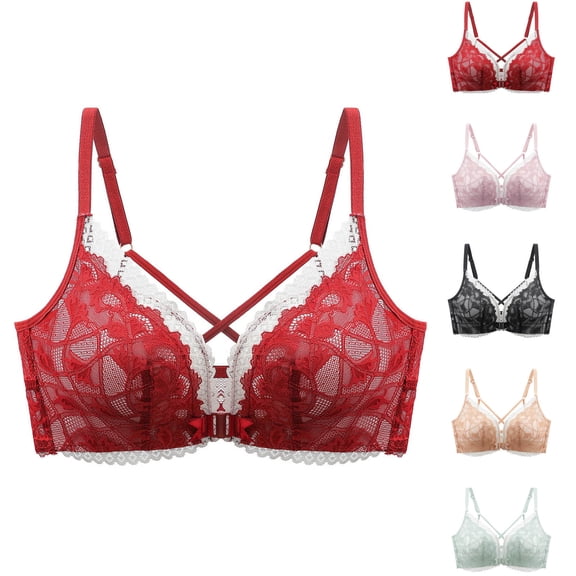 Agkizg Solid Color Wireless Bra Front Closure Lace Racerback Push Up Breathable Everyday Bralette (Women's or Women's Plus)