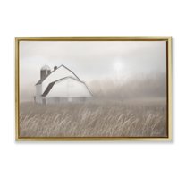 Stupell Industries Windblown Farm Grasses Landscape & Nature Painting Gold Floater Framed Canvas Art Print Wall Art, 31 x 21