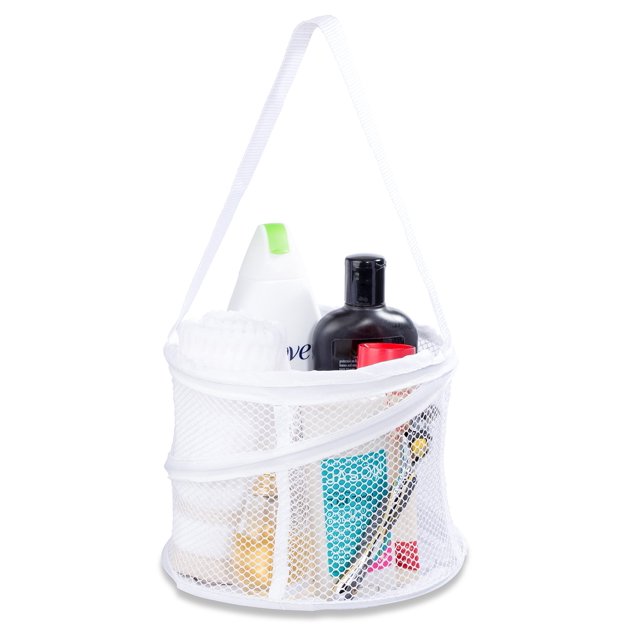 Carrito de ducha plegable: orificio de drenaje portátil plegable, asa de transporte, compartimentos grandes. Gran organizador para campamentos, viajes, gimnasios y dormitorios. (Blanco)
