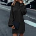 thumbnail image 5 of SMihono Sweater Dresses for Women Casual Turtleneck Cold Shoulder Long Sleeve Cable Knit Dress 2025 Fall Winter Mini Dress Black S, 5 of 9