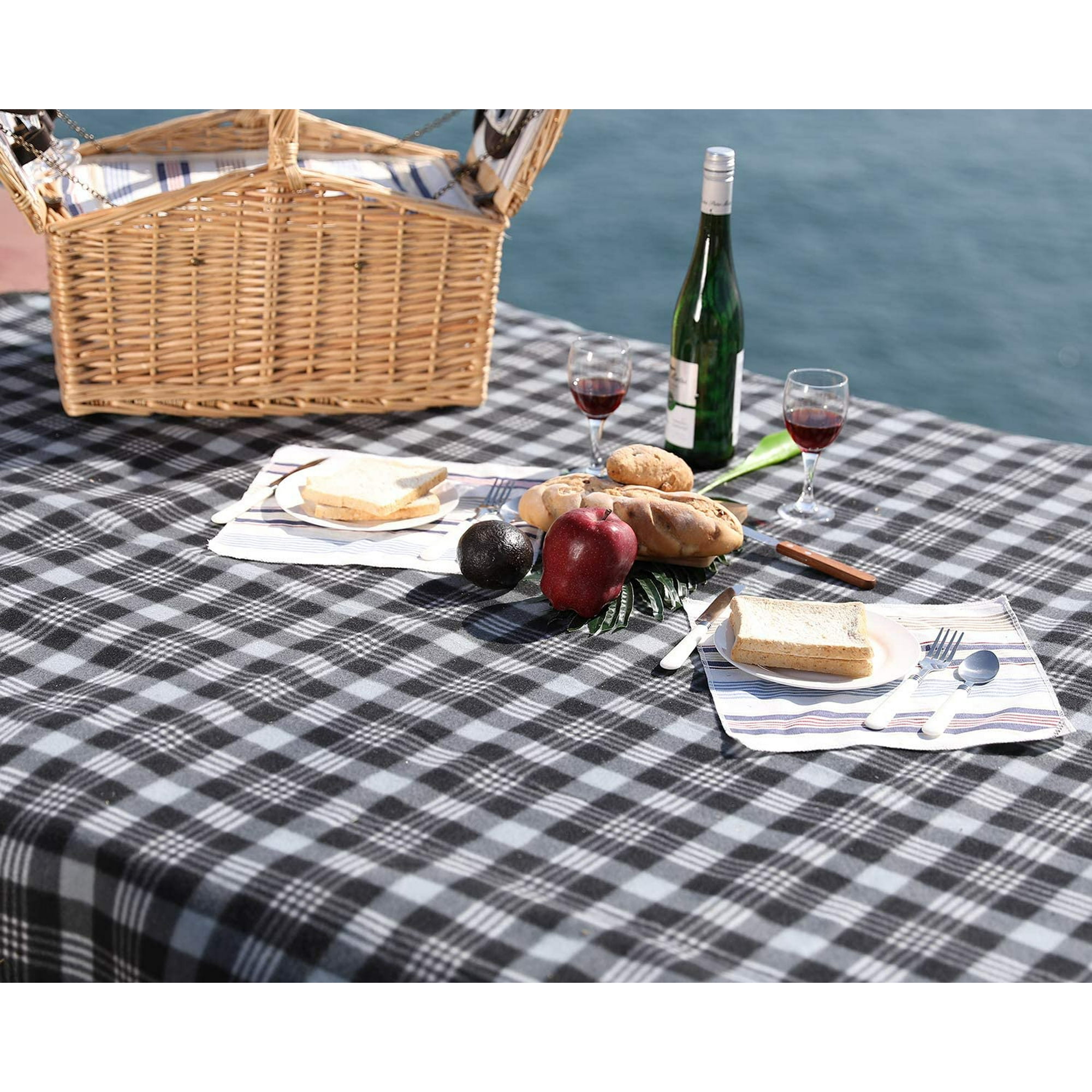 Yiailnter Extra Large Picnic Blanket 3 Layers For Waterproof Beach Handy Mat Black And White Checkered Camping Mat Great For Outdoor Picnic Beach Ca