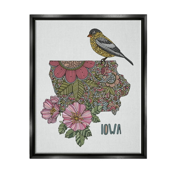 Stupell Industries Iowa Mandala Pattern State Graphic Art Jet Black Floating Framed Canvas Print Wall Art, Design by Valentina Harper