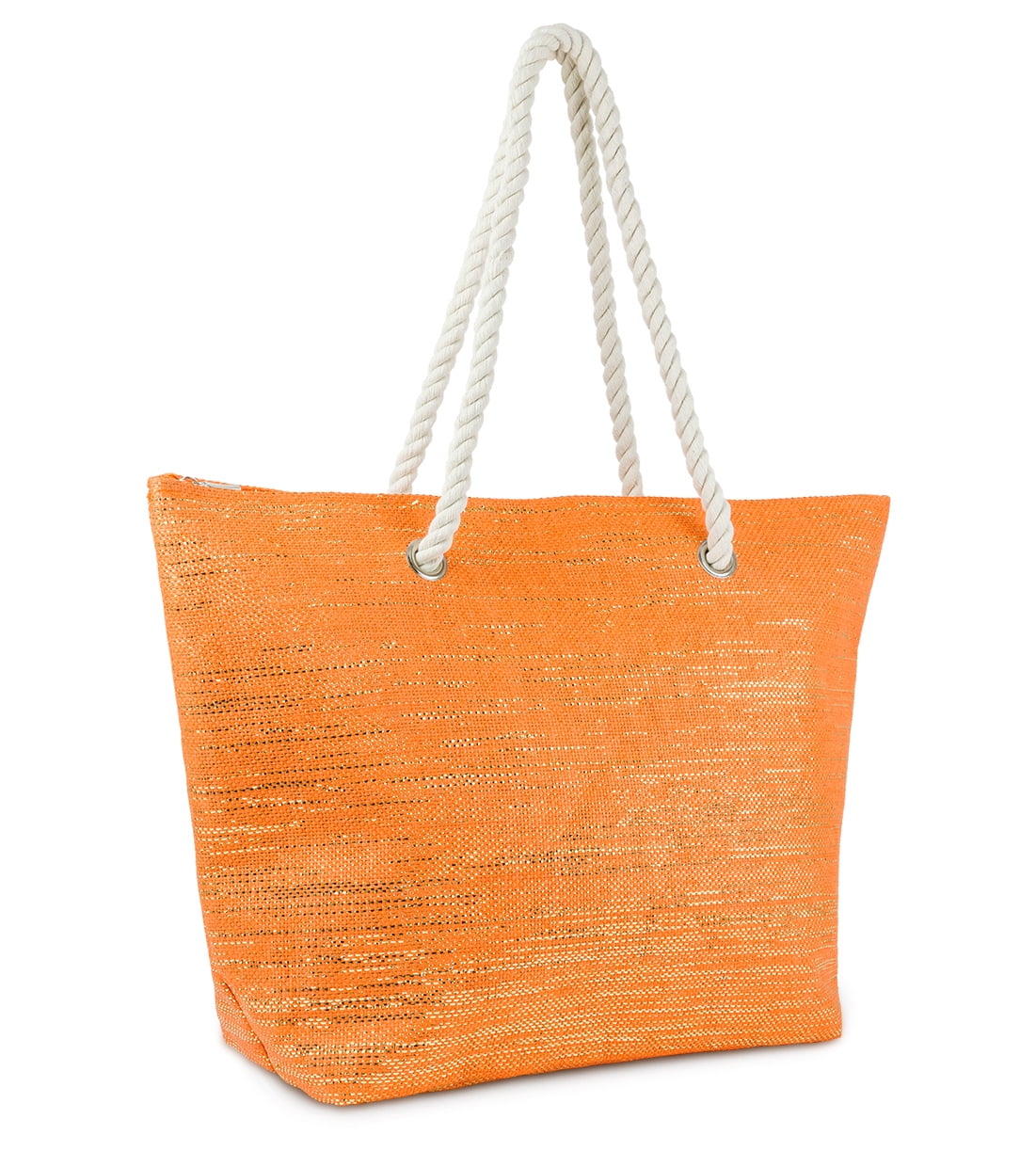 Women's Orange Metallic Straw Beach Tote Bag with Rope Handle - Walmart.com