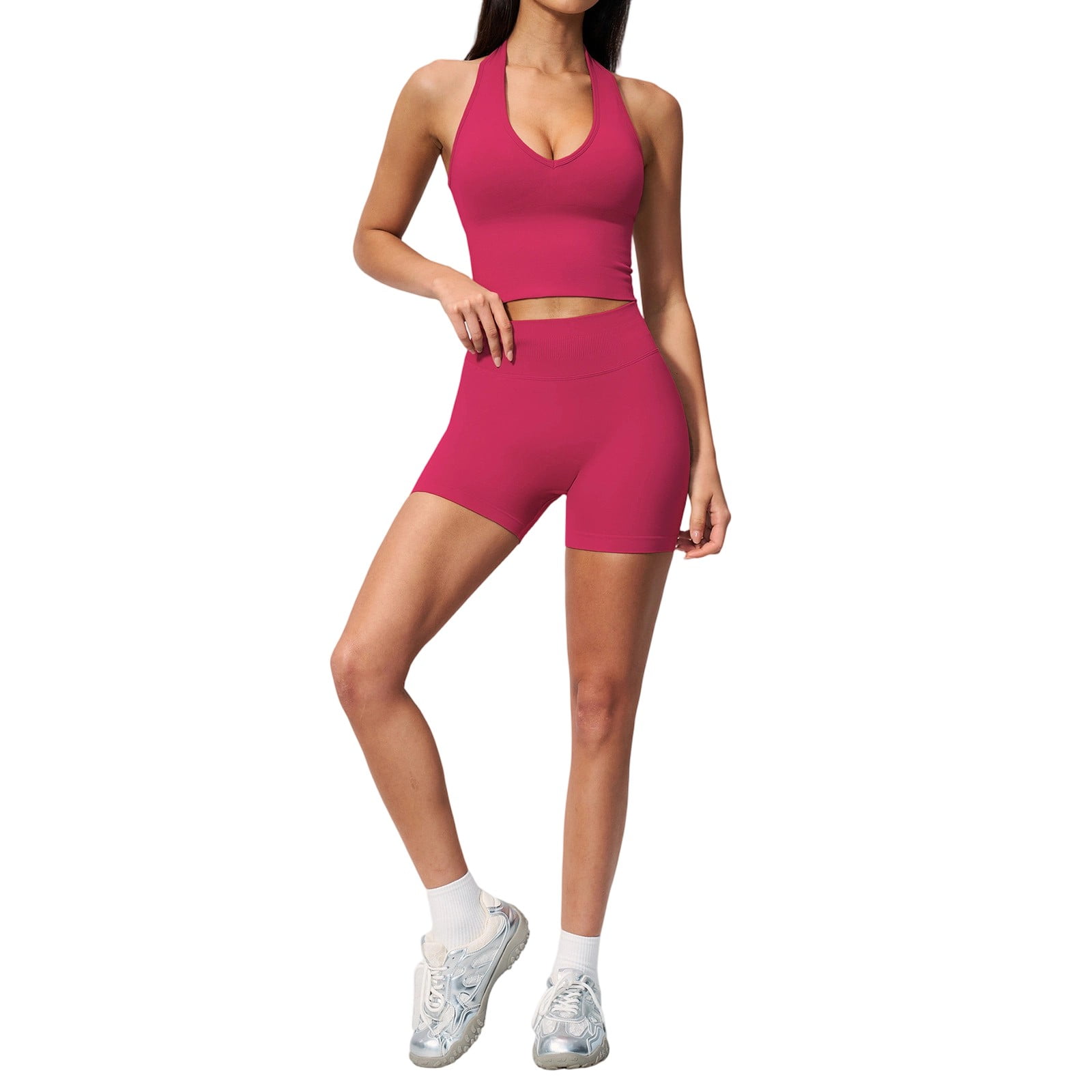 Rove Studio Seamless Knit Yoga For High Wlexed Tunic Back Neckline Butt Lifting Core Enhancing Fitness Outfit For Running And Training Hot Pink M
