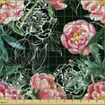 thumbnail image 2 of Ambesonne Floral Design Fabric by the Yard Upholstery, Watercolor Peony Art, 2 Yards, Dark Coral Forest Green, 2 of 5
