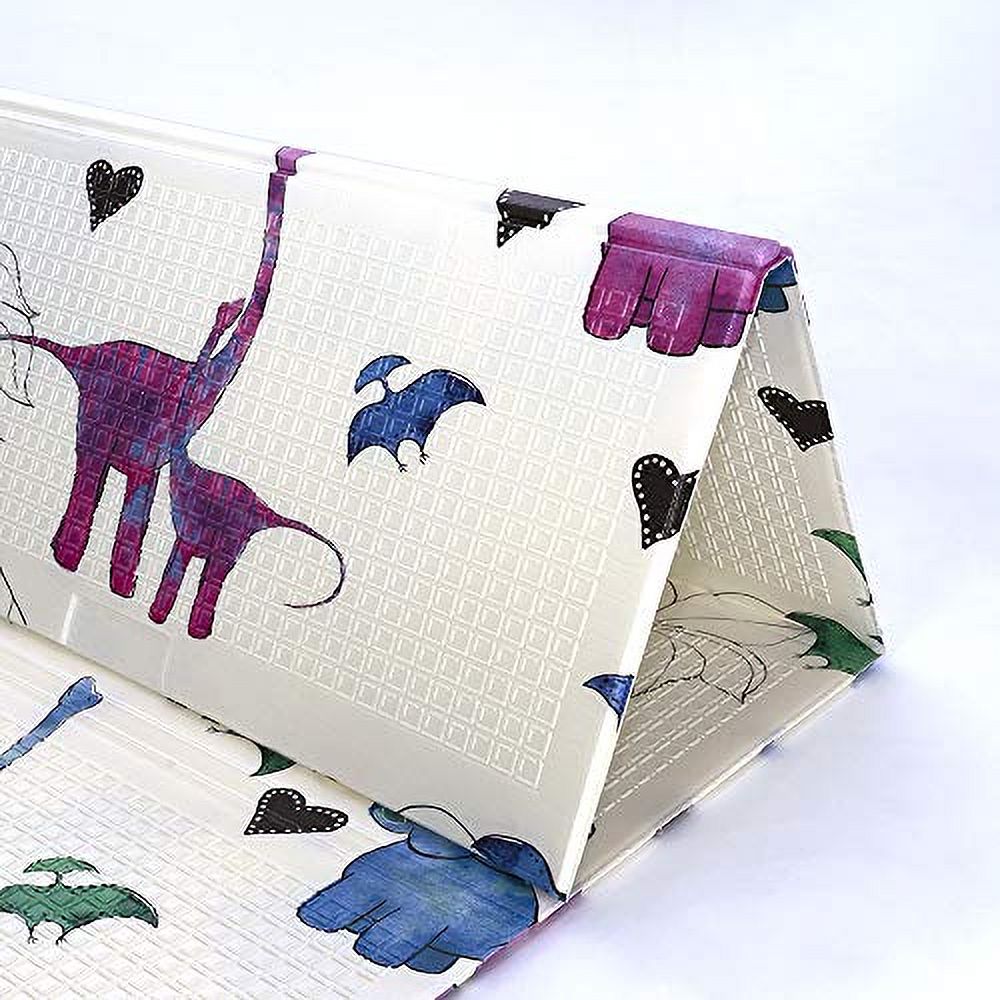 Jumpoff Jo Large Waterproof Foam Padded Play Mat for Infants, Babies, Toddlers, 8+ Months for Play & Tummy Time 76 in. x 58 in. Double-Sided Design: Tiny Dinos Pink & Blue