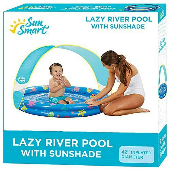 SunSmart Lazy River Kiddie Pool with Two Toy Duckies, Inflatable Kids Pool with Removable UPF50 Sunshade Canopy, Heavy Duty Toddlers Pool