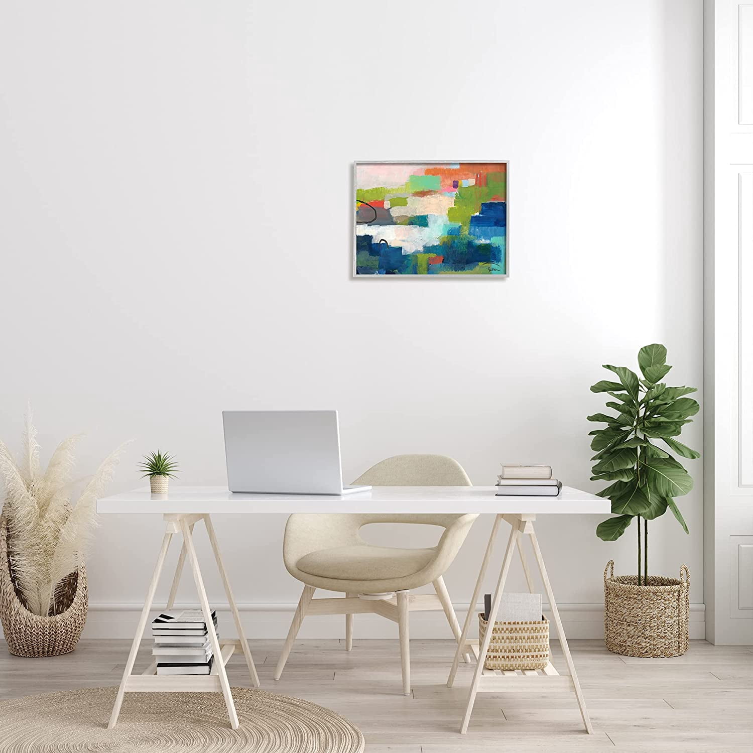 Stupell Industries Patchwork Painting Expressive Abstraction Bold Blue Green Orange, 20 x 16, Design by Jan Weiss
