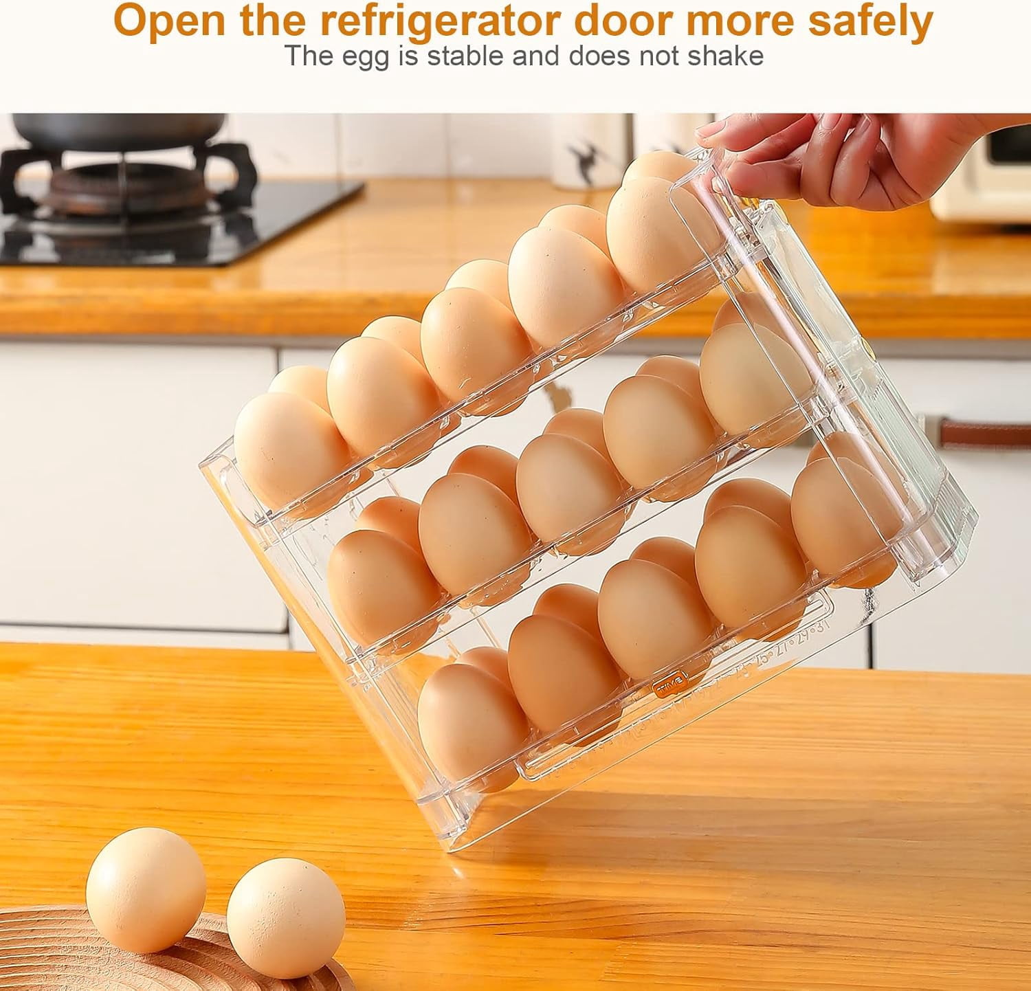 ABPETE Flippable Egg Holder For Refrigerator, Clear Acrylic Egg Storage Container For Refrigerator Side Door, Large Capacity Organizer-30 Count Capacity