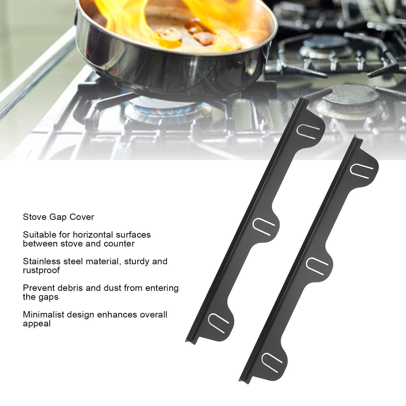 BIMZUC 2‑Pack Stainless Steel Stove Gap Covers – 59.5 × 8 cm Black, Heat‑Resistant, Dust‑Free Kitchen Counter Protector