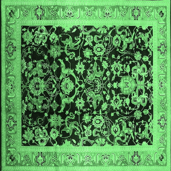 Ahgly Company Indoor Square Oriental Emerald Green Industrial Area Rugs, 4' Square