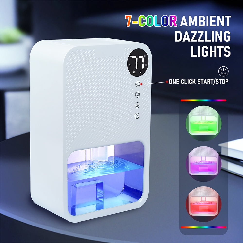 Electric Dehumidifier 37OZ Portable Air Dehumidifiers with 24 Hour Timing 7 Colors LED Light 300ML/D Ultra Quiet Dehumidifier for Small Rooms Bedroom